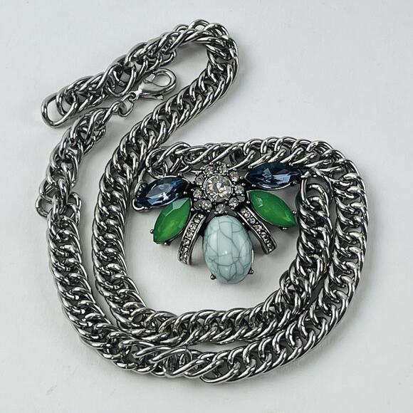 Heavy Chunky Necklace Bee Moth Butterfly Insect Wasp Rhinestone Costume Jewelry - Picture 1 of 16